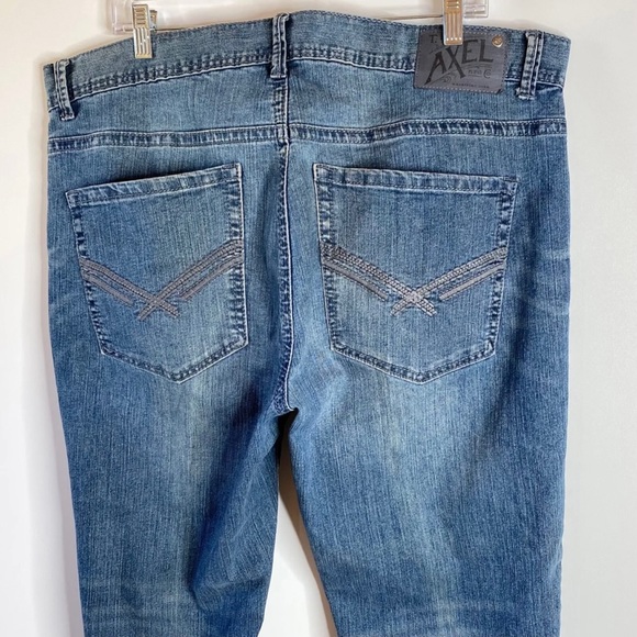 TK Axel Mens Jeans Sz 38x32 Slim Straight Med Wash Blue Distressed Denim - Picture 6 of 16